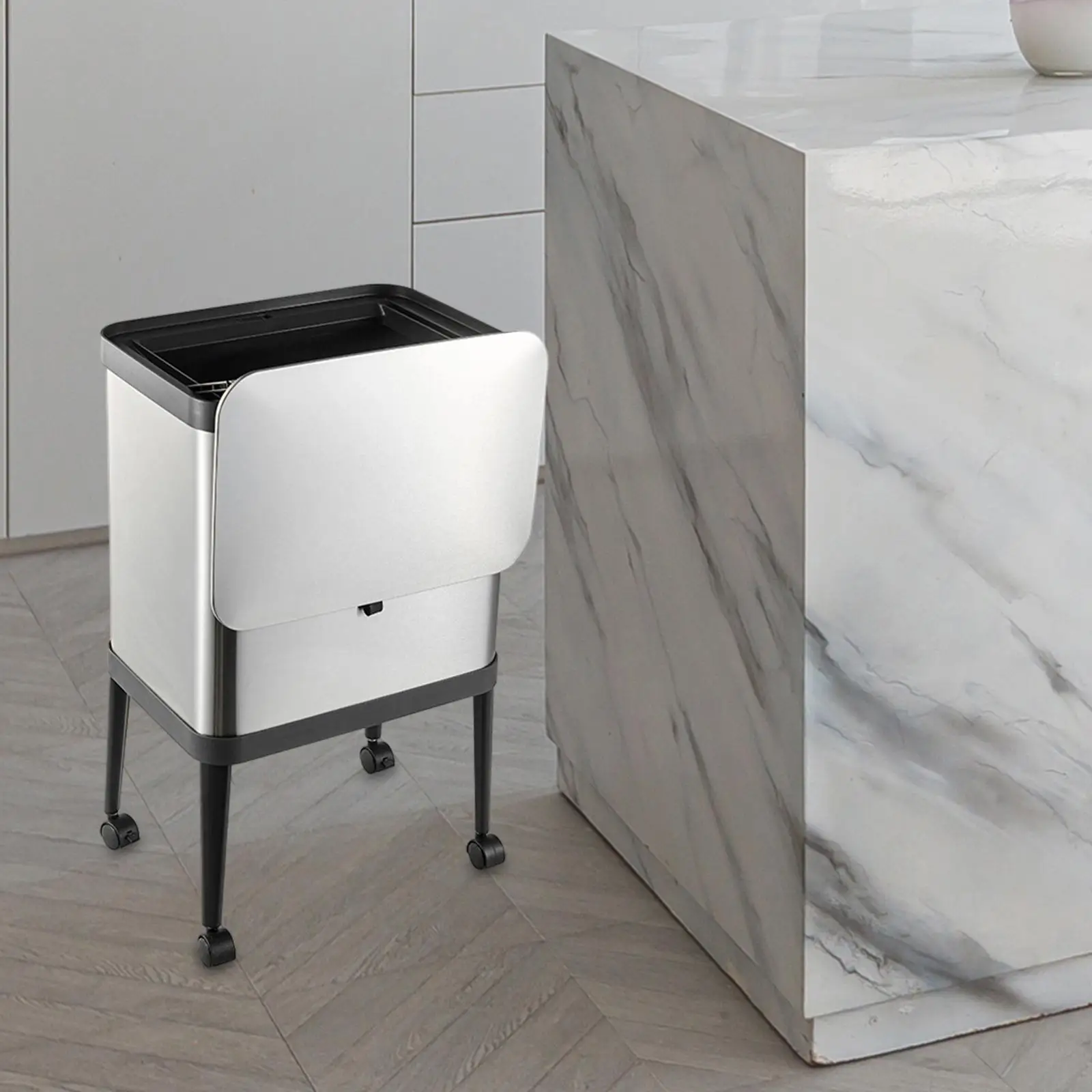 

Trash Can Garbage Bin 15L Large Capacity Sturdy Easy to Clean Contemporary Stable Home Organization Garbage Can Waste Bin