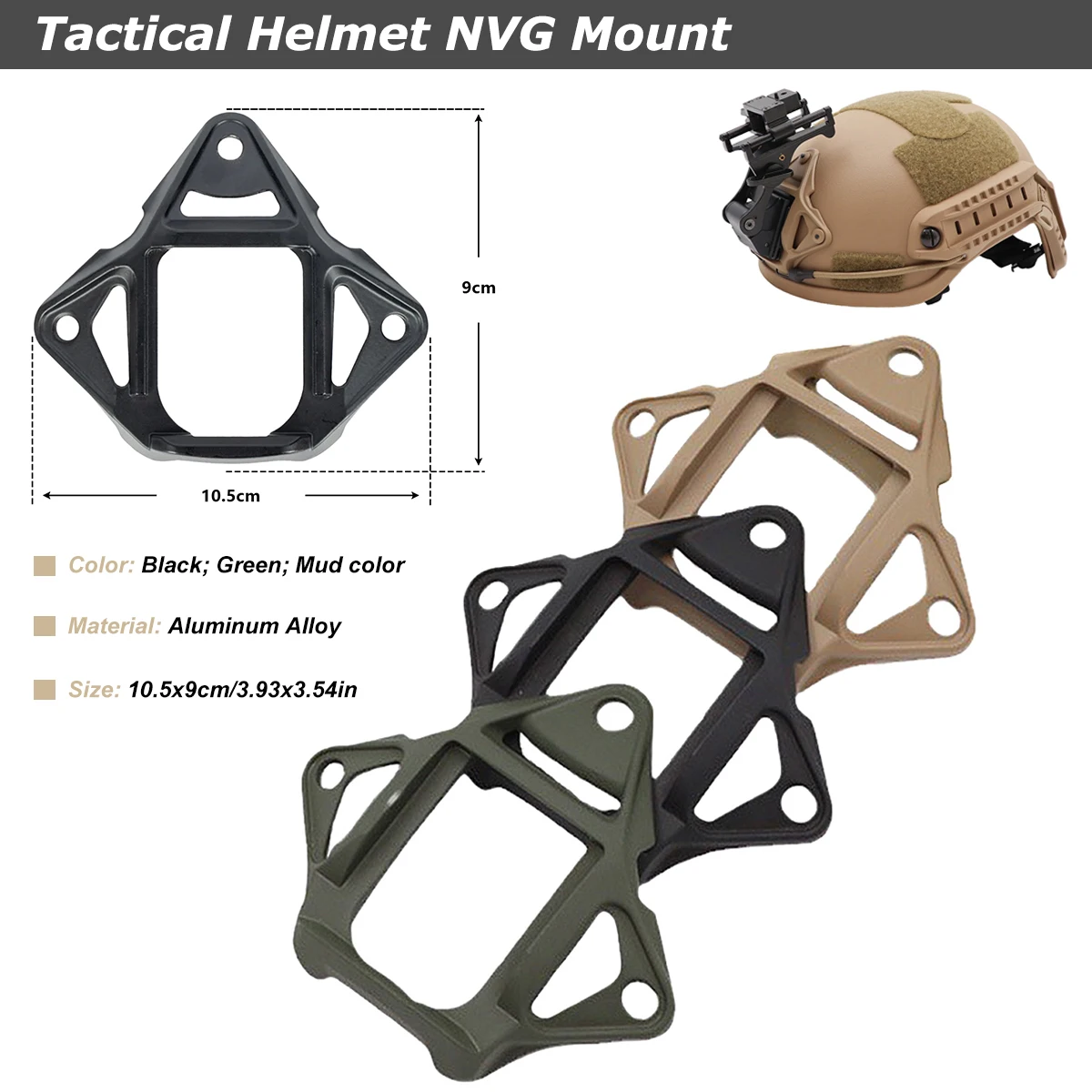 

Tactics Helmet NVG Mount Shroud with 3-Hole, Aluminum Alloy Sports Camera Holder Base for Marine Helmets Fast Helmet