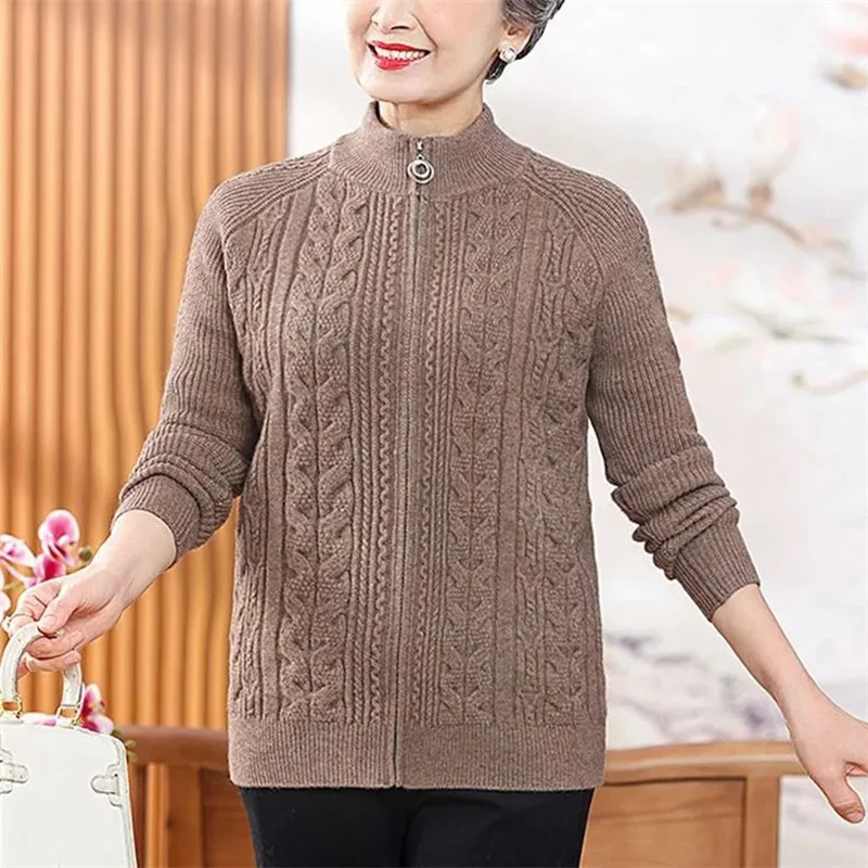 Suéter de alta calidad para mujer, abrigo, chaqueta de punto para madre y mamá de ancianos, cárdigans con cuello de tortuga, novedad de Otoño Invierno 2025