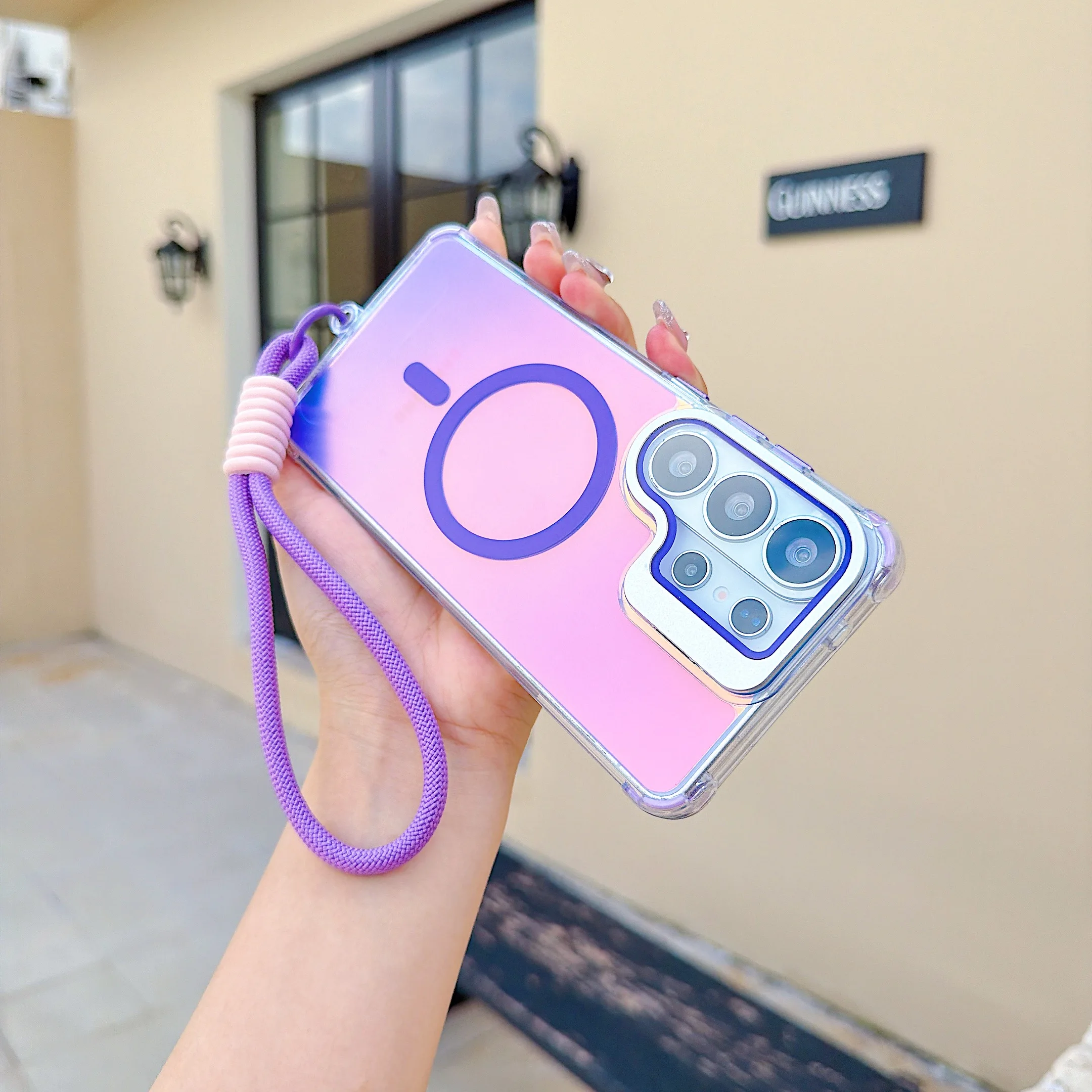 Shockproof Magnetic Case For Samsung Galaxy S26 Ultra S25 FE S24 Plus Wrist Strap Concealed bracket Glass Lens Protection Cover