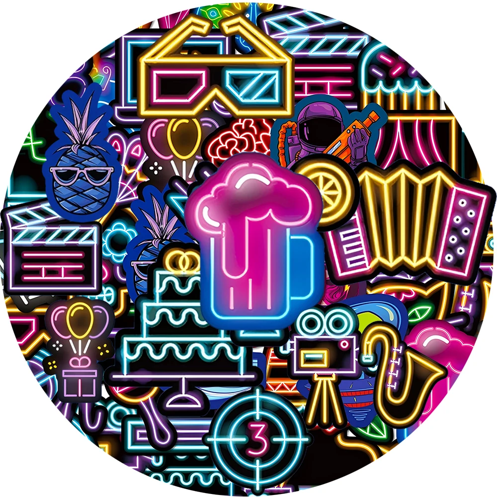 

10/30/50pcs Funny Cartoon Neon Light Graffiti Stickers Cool Creative Sticker DIY Scrapbook Guitar Suitcase PVC Decal Classic Toy