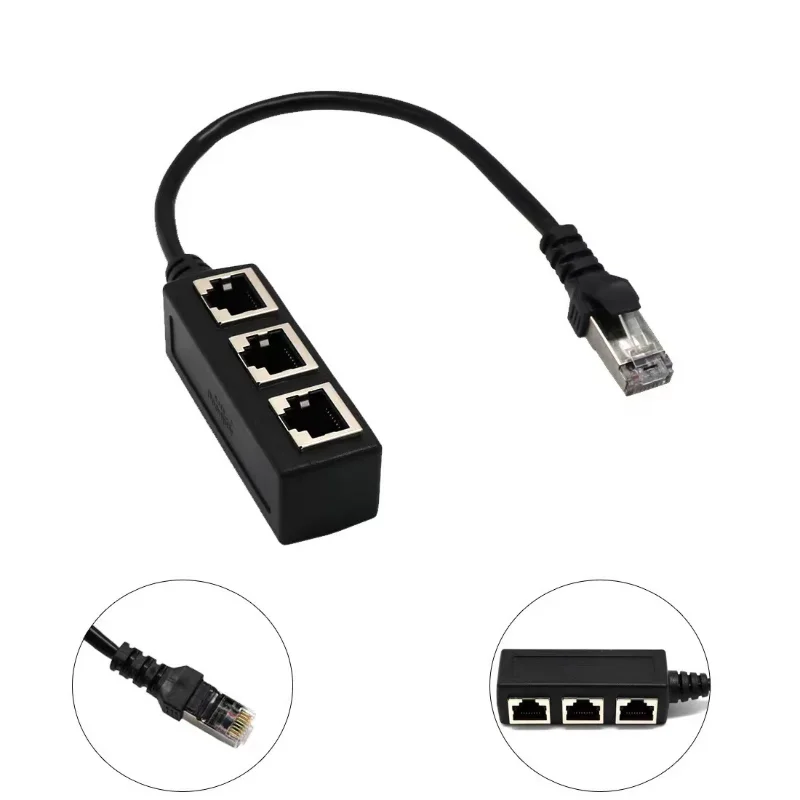 Répartiteur 3 en 1 RJ45 LAN Ethernet, connecteur RJ45, câble adaptateur d'extension pour extension de réseau, 1 mâle vers 2/3 femelle