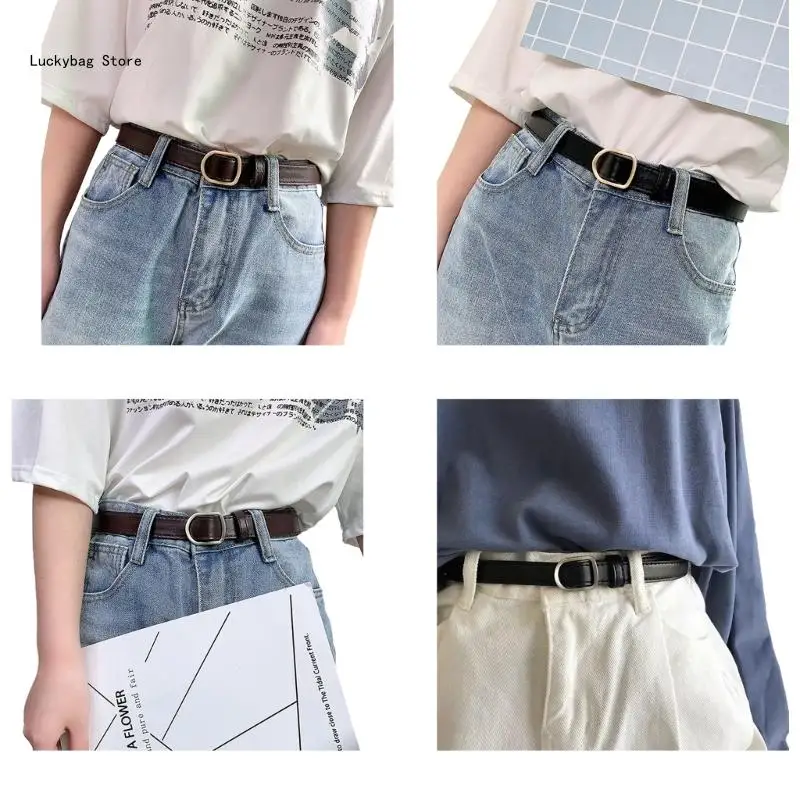 

No Hole Design PU Thin Waist Belt with Alloy Buckle for Women Jeans Skirt Decors
