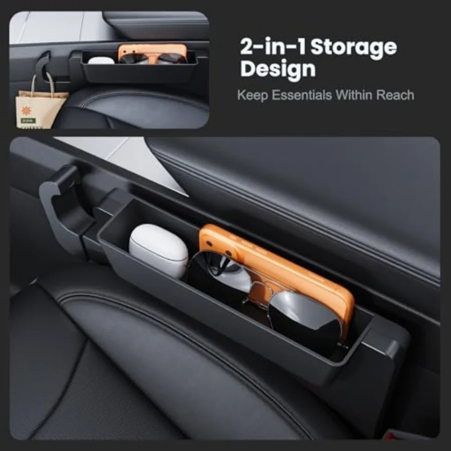 2-in-1 Car Steering Wheel Desk Tray Seat Gap Filler Organizer, Foldable Carbon Fiber Laptop Table for Eating, Writing, Fits Sta