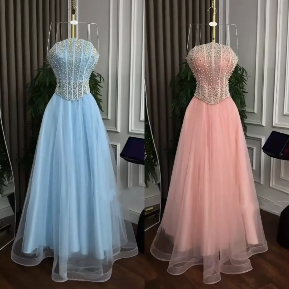 

Customized Evening Dress Beading Strapless A-line Long Dresses Bespoke Occasion Charming Prom Elegant Party High Quality