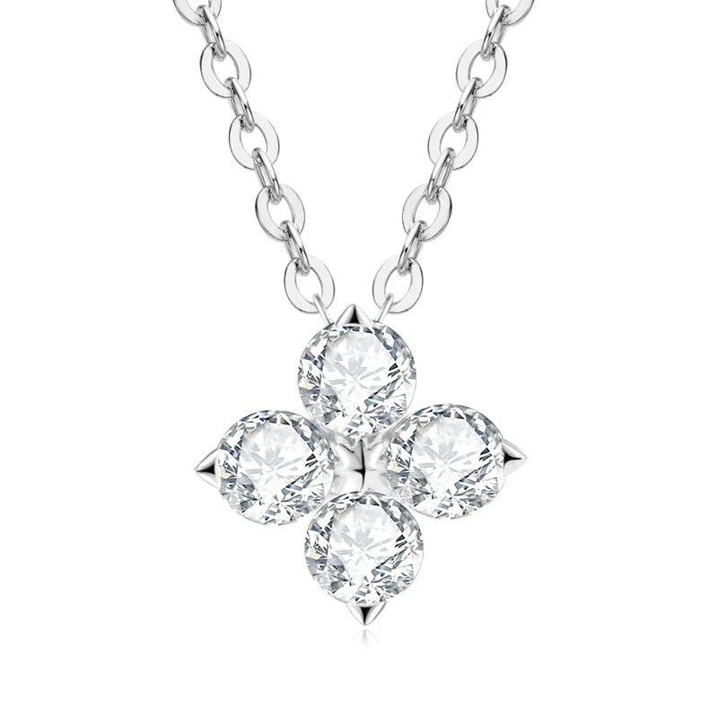 925 Sterling Silver Four Leaf Clover Pendant Necklace D VVS1 3mmMoissanite Minimalist Flower Shape Women Daily Wear Jewelry Gift