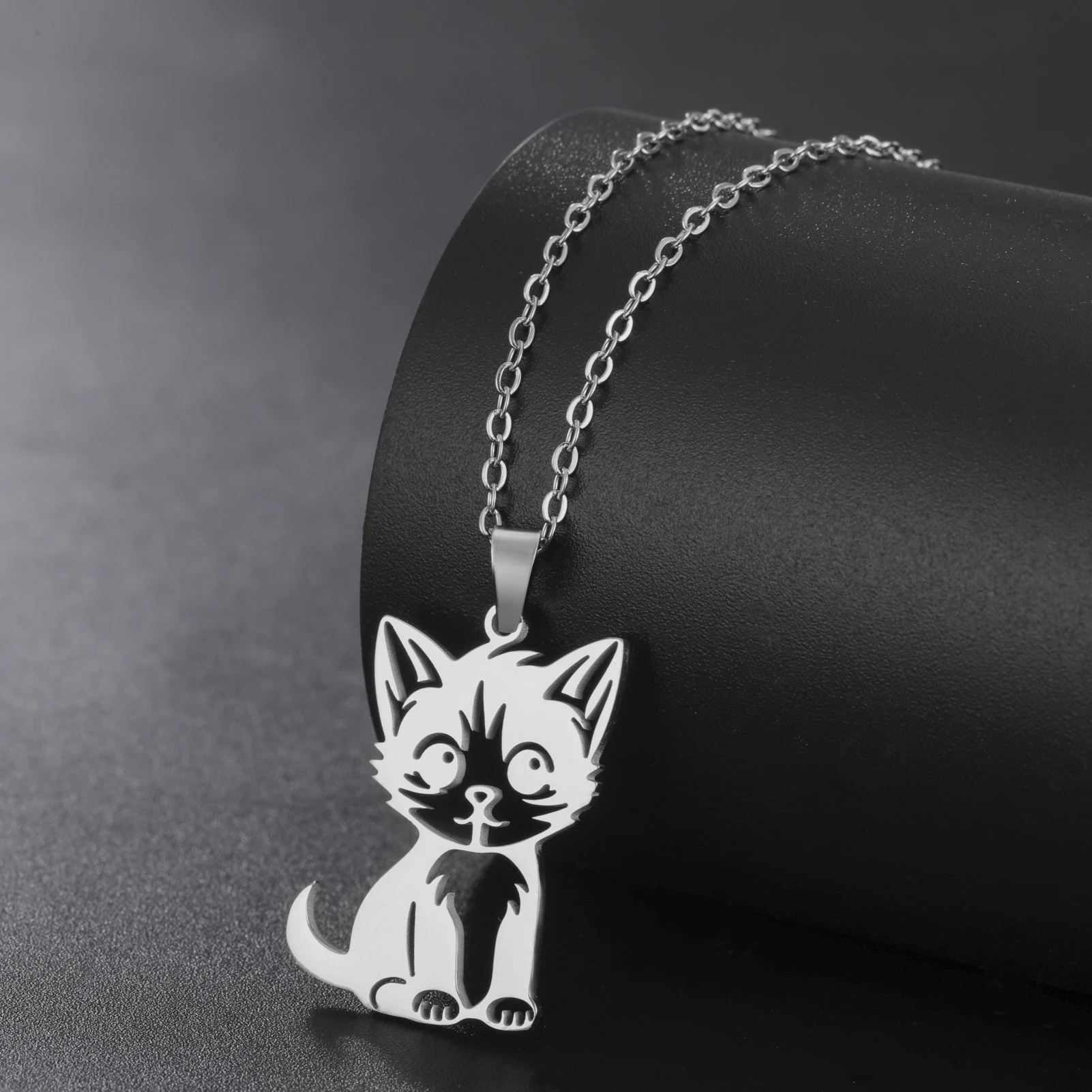Sipuris Kitten Cat Pendant Necklace For Women Stainless Steel Kawaii Cute Animal Jewelry Christmas Gifts New Trendy