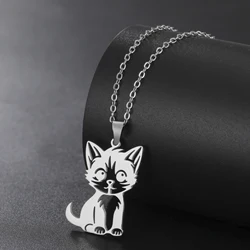 Sipuris Kitten Cat Pendant Necklace For Women Stainless Steel Kawaii Cute Animal Jewelry Christmas Gifts New Trendy