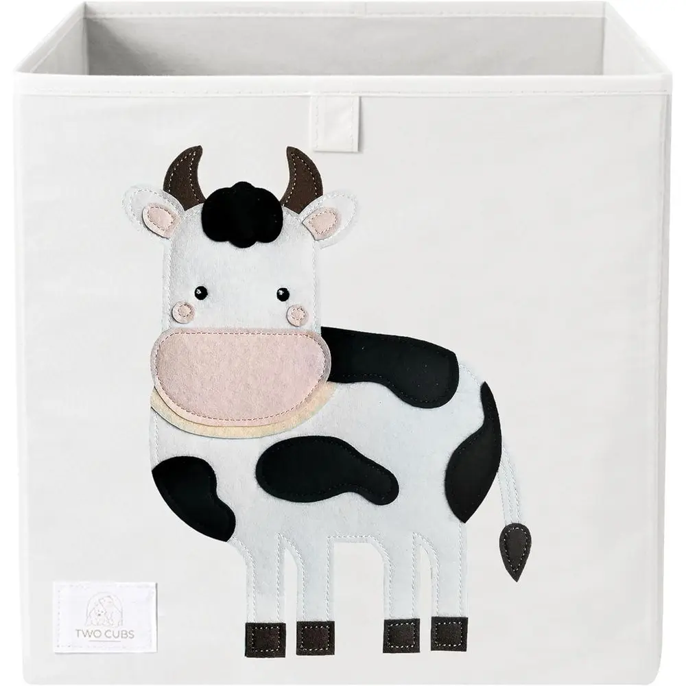 

Collapsible 13x13 Kids Storage Cube with Cow Pattern, Durable 2.6mm Plastic, White, Fits IKEA Kallax
