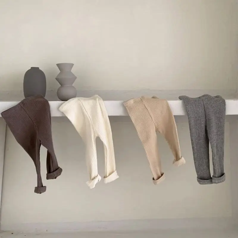 Leggings com nervuras sólidas de bebê, calças justas de algodão, calça casual infantil, roupas infantis, novo, outono, 2022