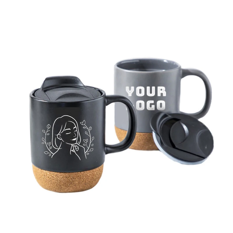 hot selling 12 16 oz fashion coffee cup matte black ceramic mug with insulated cork and splash proof lid