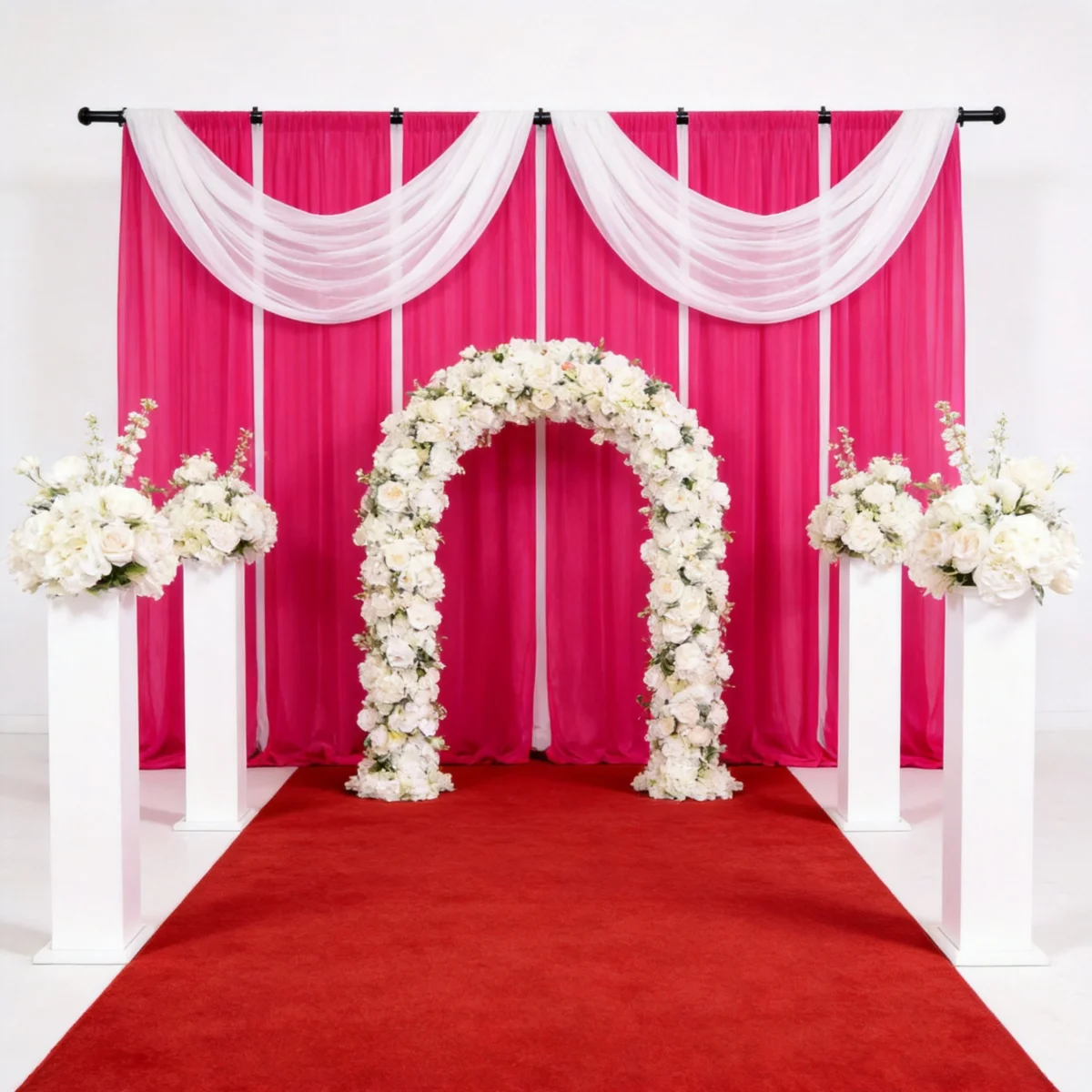 

6 панелей (2,42 фута × 10 футов) из прозрачного шифона, ярко-розовые фоновые занавески для вечеринок, свадеб, дней рождения, фотосессий, детских праздников