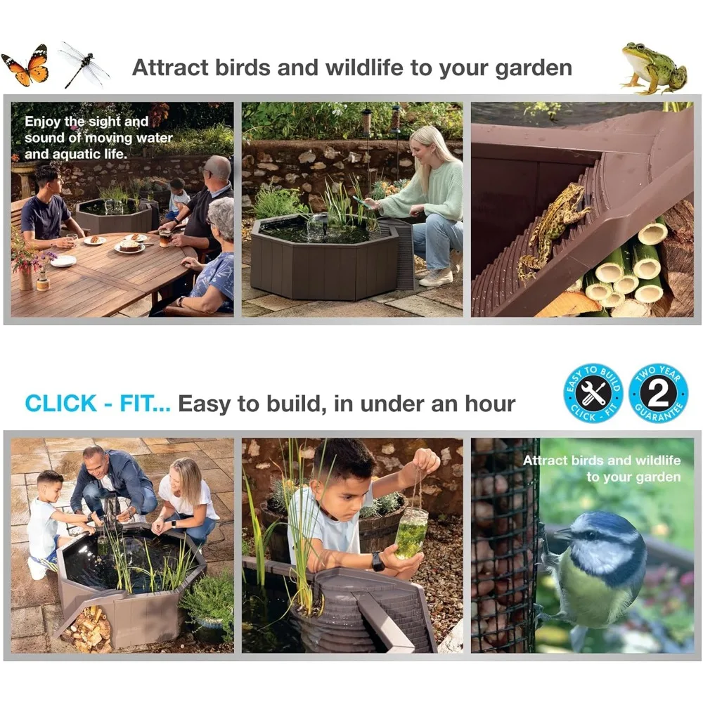 No Dig Nature Pool, Complete Water Feature Kit, Includes Pond Structure, Liner, Fountain Pump, Nature Ladder, Planting Pocket