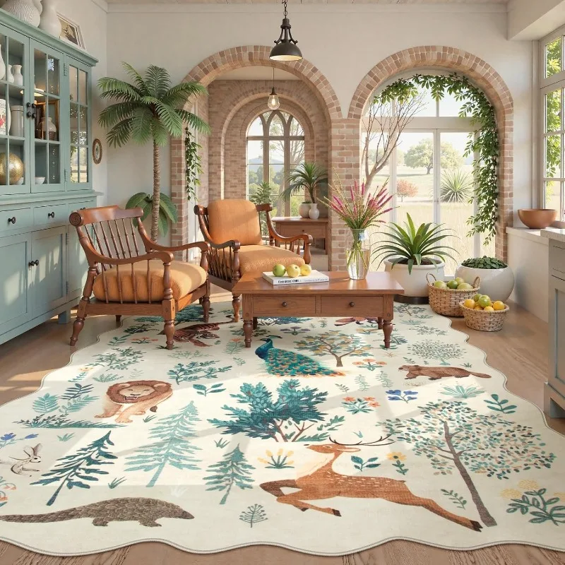 

Animal Pattern Living Room Carpets Nordic Light Luxury Bedroom Bedside Rug Foldable Machine Washable Sofa Coffee Table Mat Kовер