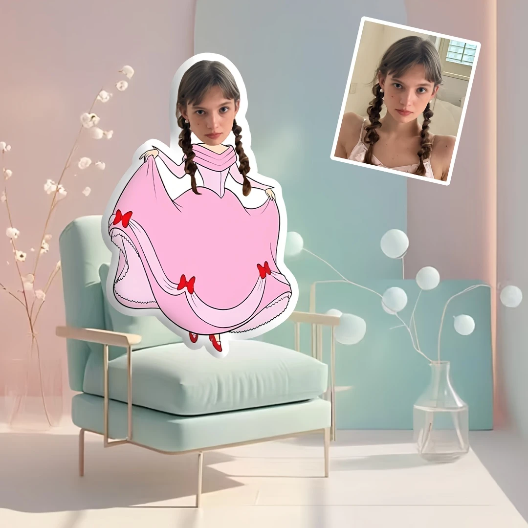 Customizable Princess Face Pillow with 3D Photo Printing, Soft Short Hug Pillow, Fun Personalized Gift for Couples, Lovers, and