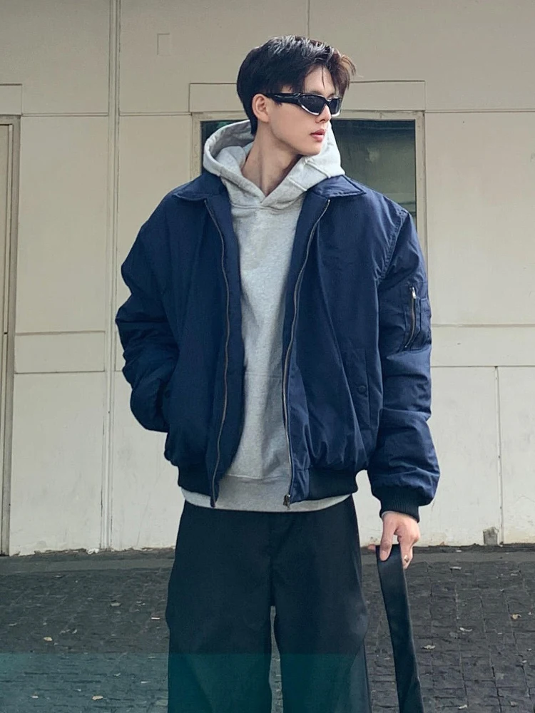 

Thiened Flight Jaet Men's Stand Fit Cotton Coat k Blue Collar Cleanfit American Baseball Sle Outdoor Leisure Work...