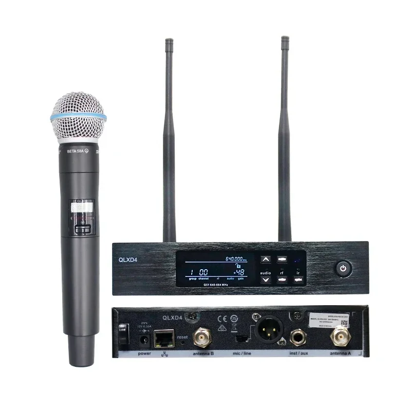 

QLXD4 BETA58 UHF True Diversity Wireless Microphone System with Lavalier Headset for Karaoke Stage Performance