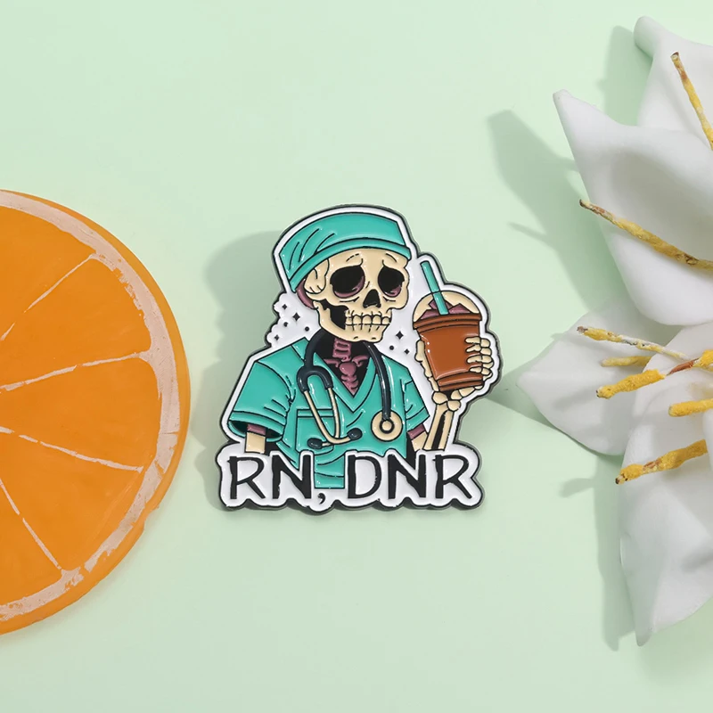 

Healthcare Worker RN DNR Enamel Pins Horror Skeleton Doctor Lapel Badge Creative Metal Brooches Lapel Badge Gift for Friends