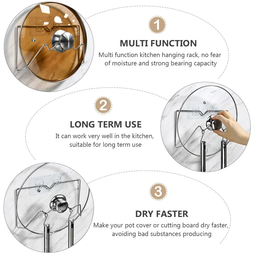 

Stainless Steel Kitchen Storage Rack Silver No Punch Wall Hanging Organizer For Cutting Board Pot Cover Household Storage Shelf