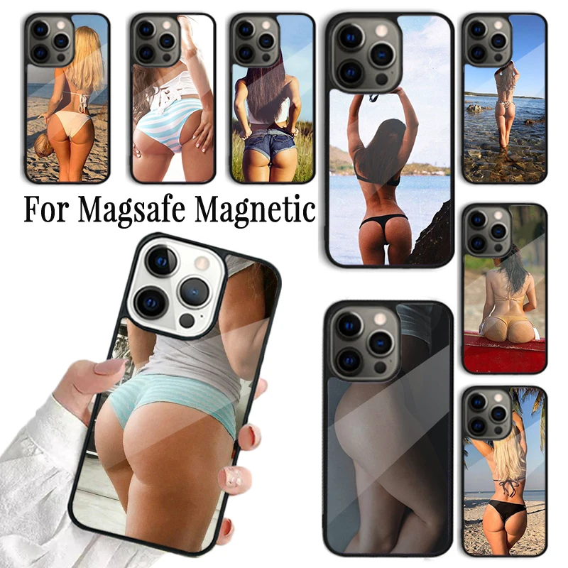 Coque Phone Case For iPhone 16 15 14 13 12 11 Pro Max Plus Magsafe Magnetic Wireless Charging Cover Fashion Butt Sexy Beauty