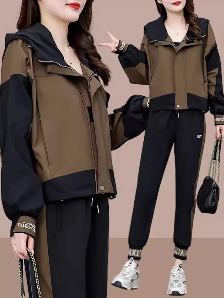 

Faionable Autumn Winter Casual Women's Clothing Set Ele Quali plus Size Two Piece Suite Sli Long Sve Zipper