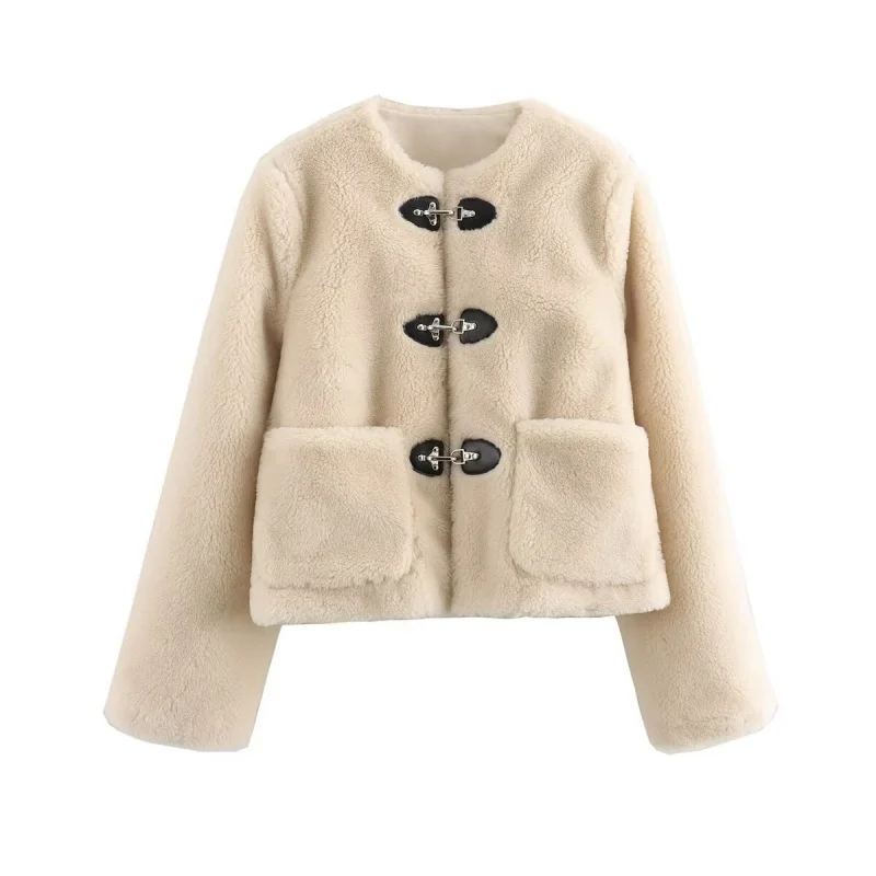 2024SpringinsWomen's Two-Tone Snap Button Fleece Coat