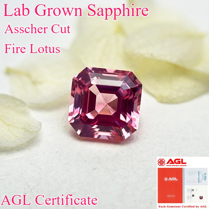 

Hot Sell Lab Grown Sapphire Asscher Cut Fire Lotus Multiple Size Top Quality for Diy Jewelry Making Selectable AGL Certificate