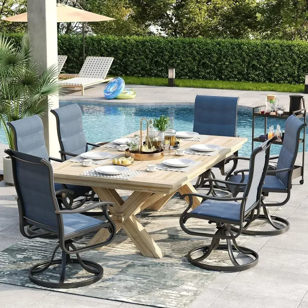 Set of 4 High-Back Outdoor Swivel Chairs, All-Weather Padded Navy Rocking Chairs for Patio, Porch, or Garden