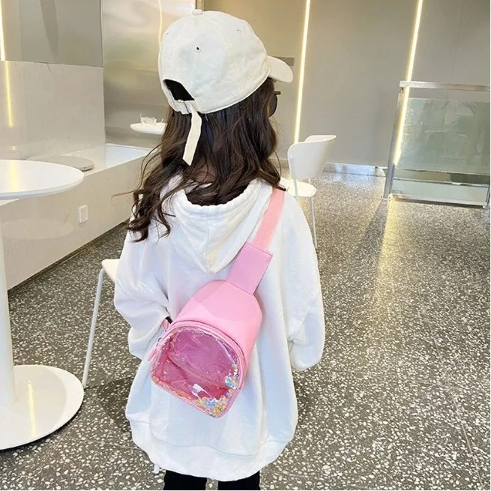 Fashion Transparent Crossbody Bag PU Leather Solid Color Shoulder Bag Lightweight Flowing Sand Kids Chest Bags Children