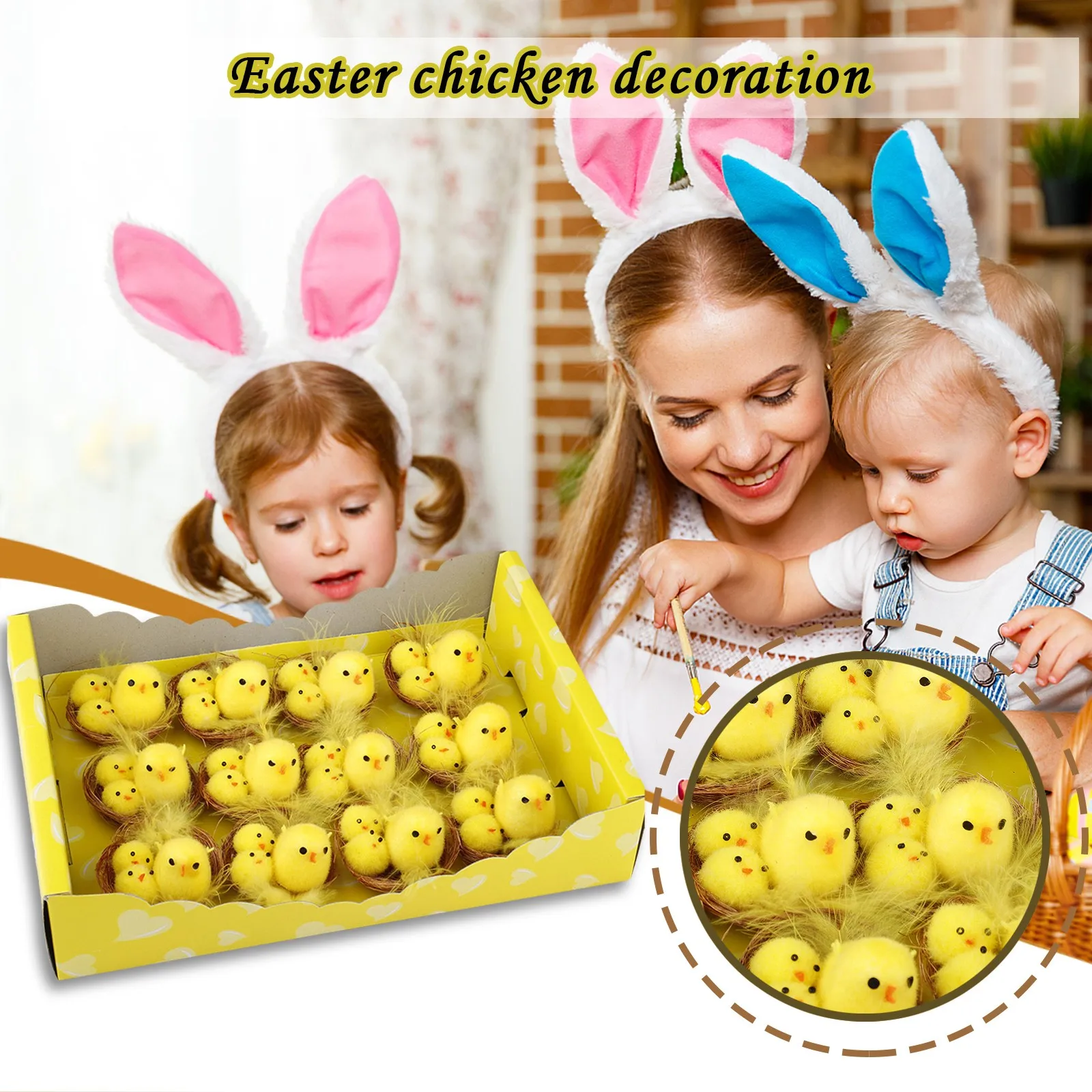 1Box/12pcs Easter Decoration Cute Chick Home Decoration Gift Box Mini Easter Chicks Easter Decoration - Detail 1