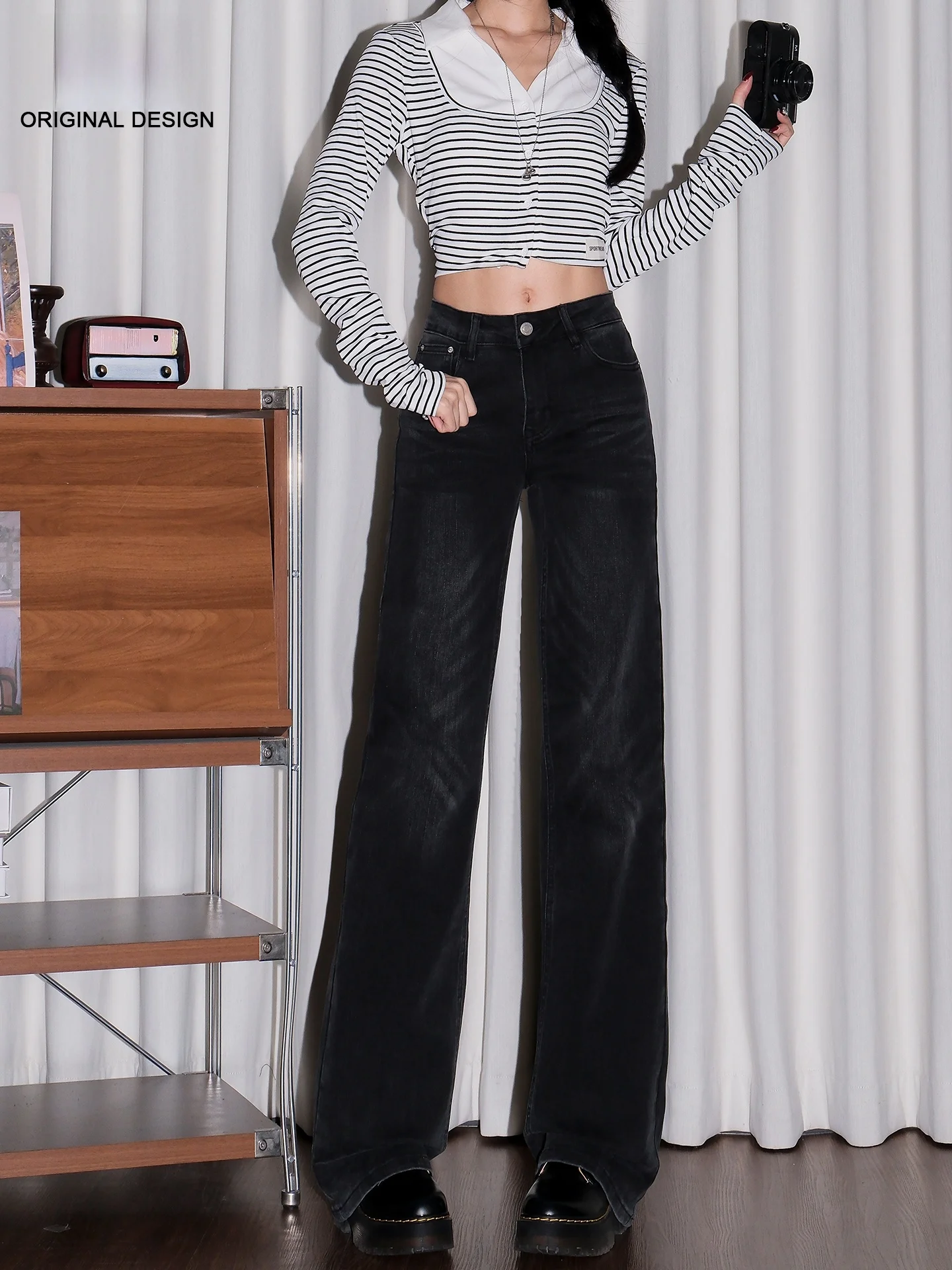 

Женские летние джинсы Slim Straight в американском ретро-стиле, черные, свободные, удлиненные, для повседневной носки, весна-лето