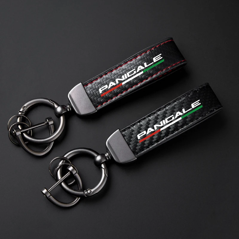 Motorcycle Carbon Fiber Patterned leather rope Keychain Keyring key ring For Ducati Panigale 899 959 1299 1199 S R G V4 KN