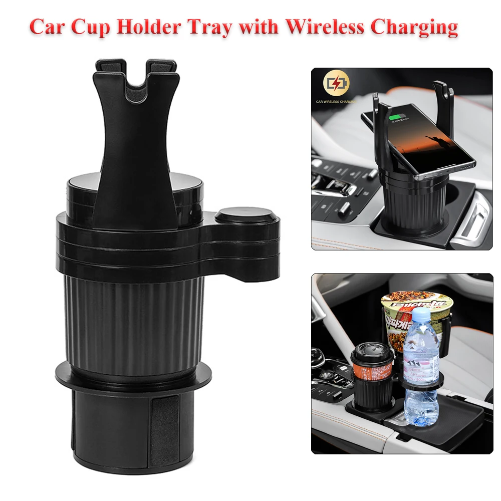 Multifunctional Car Wireless Charger Cup Holder 10W Fast Charging Auto Car Mount Phone Holder Stand With 360° Rotation 2IN1 Tray