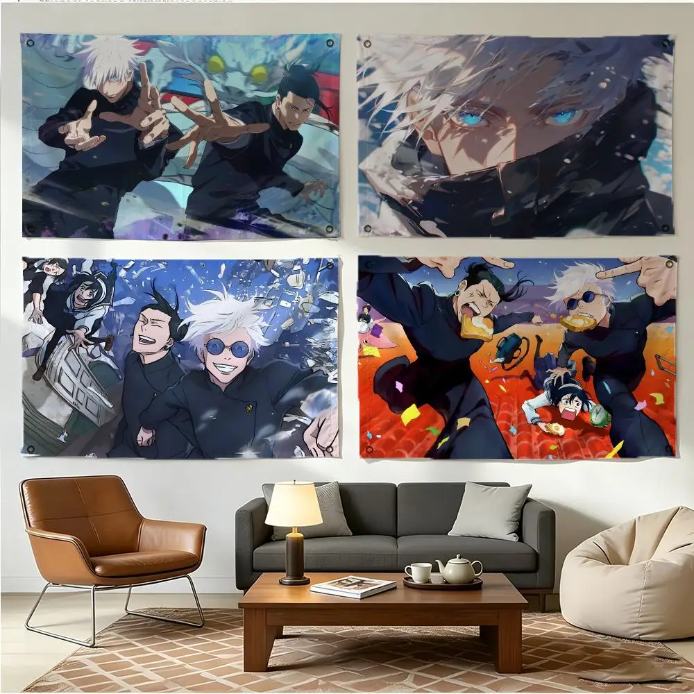 Anime Character Jujutsu Kaisen Satoru Gojo Flags Four Ring Borderless Art Decor Indoor Outdoor Use Simple Hang And Install