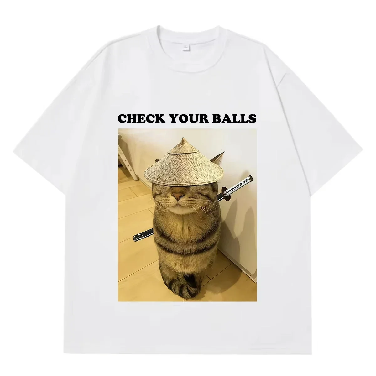 Check Your Balls Funny Cat Meme T-shirtomen Fashion T-shirt Summer Short-sleeved Loose Casual Oversized T-shirts