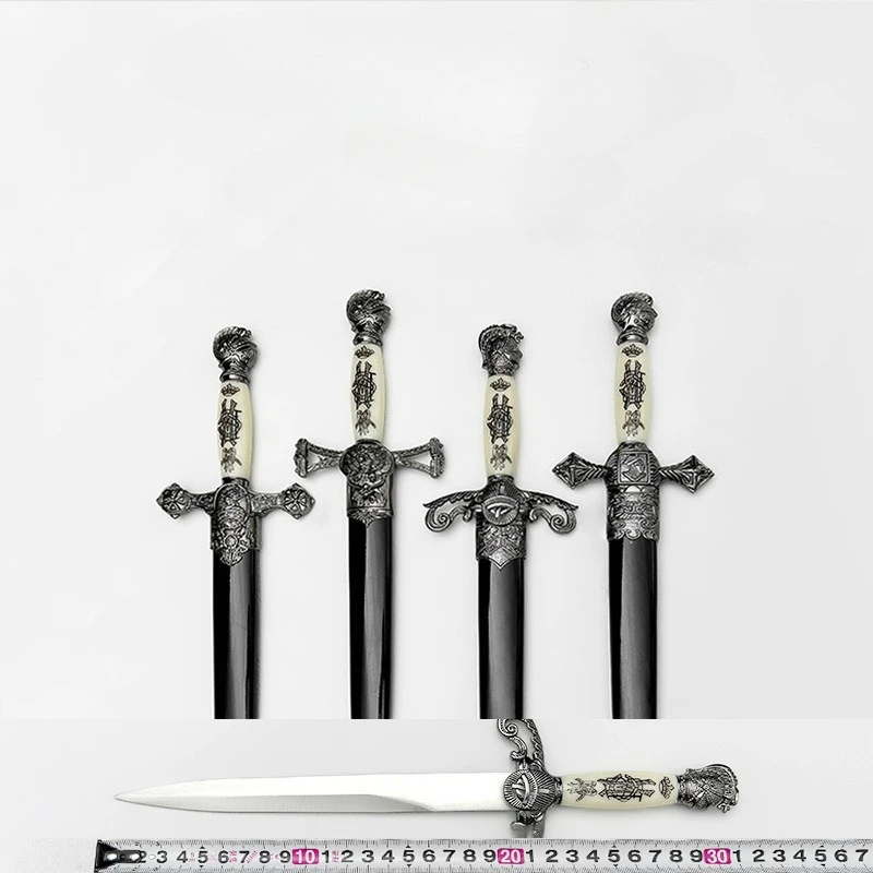 35cm/13.77inch Pope Western Short Sword Collectible Metal Model Desk Ornaments Medieval Swords Cosplay Knight Prop Toys for Boys