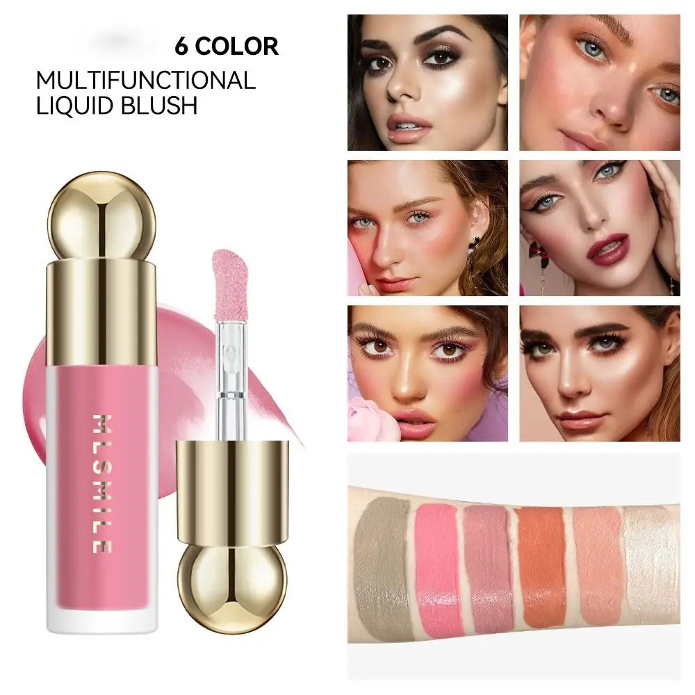 Colorete líquido mate portátil, bolígrafo de maquillaje Natural multifuncional, colorete de melocotón, polvo brillante facial de larga duración, mujer