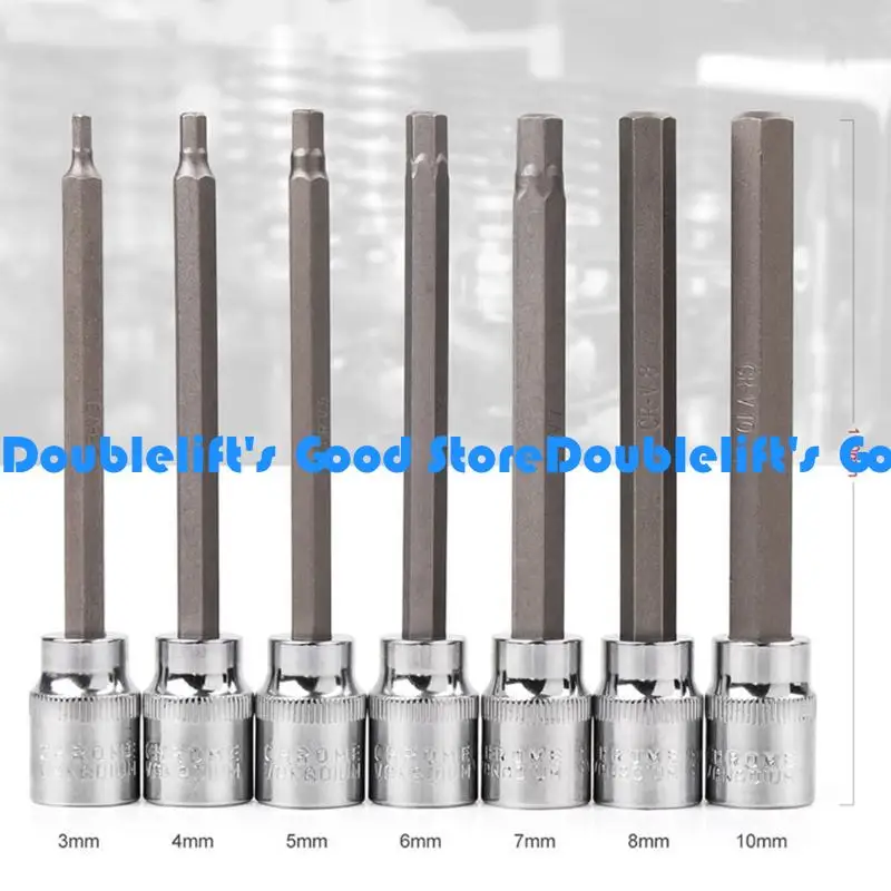 

652F 3/8” Drive for Extra Long Torx/Allen Star Bit Socket Set 7-Piece for Steel Socket Adapter Chrome Vanadium Steel 3mm