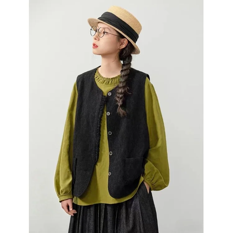 Women's plus Size Floral Embroidery Vest Spring Autumn New Style Retro Top Match All Outerwear Fashion Commute Style