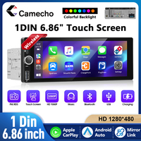 Camecho Carplay Android 1 Din Car Radio Android Auto Stereo 6.86 Inch Multimedia Video MP5 Player Bluetooth USB Type-C Charging