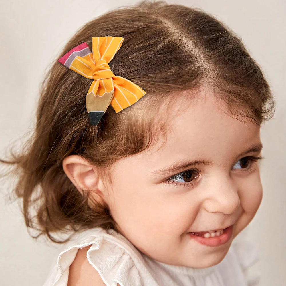 2Pcs Pencil Bow Hair Clips Cute Hairpins Kawaii Back To School Barrette For Girls Children Kids Headdress Headwear Accessories