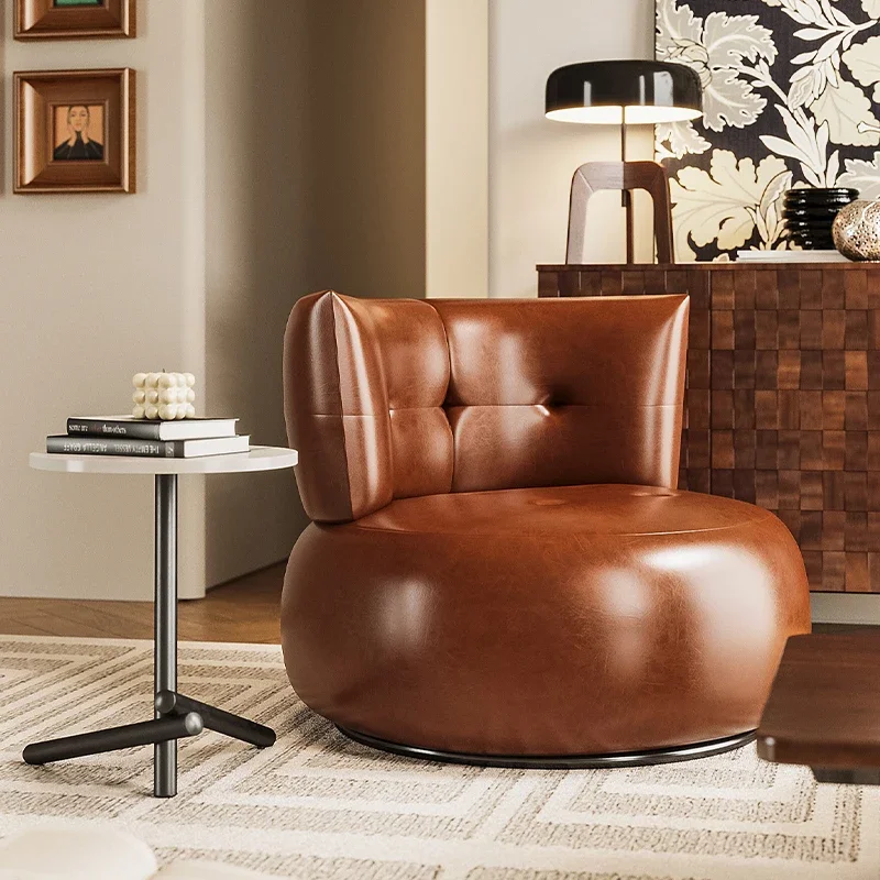 كرسي أريكة فردي من الجلد الشمعي الزيتي لغرفة المعيشة وشرفة للقراءة وأريكة صغيرة دوارة #1