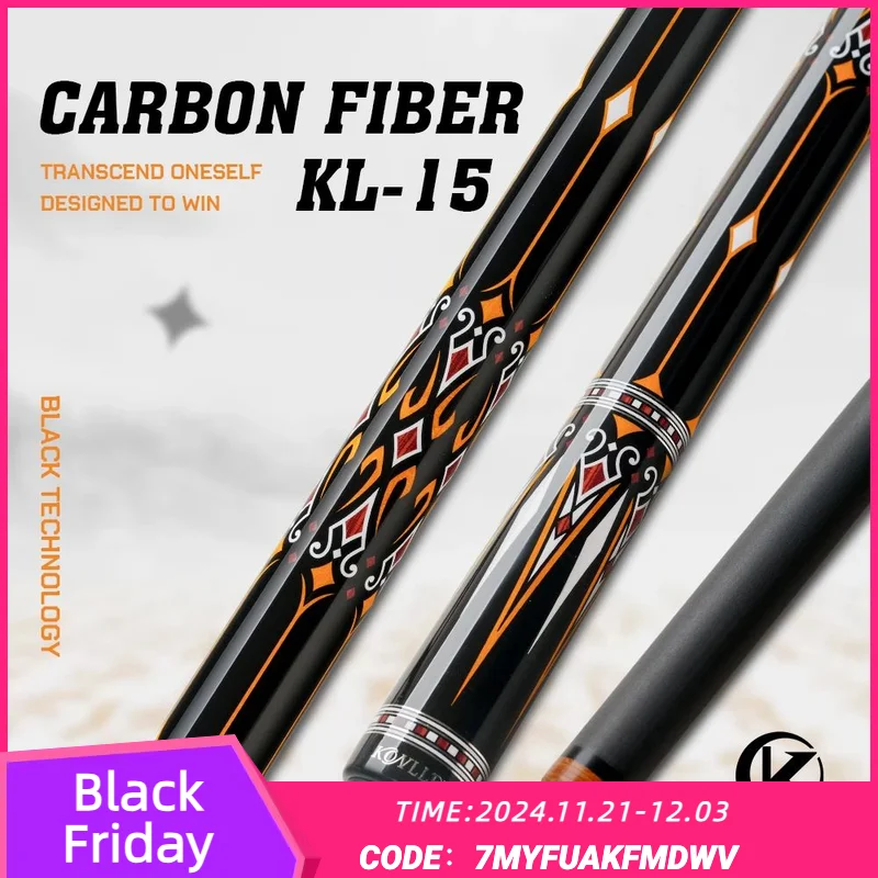 KONLLEN Carbon Fiber Pool Cue Stick 12.5mm Tip low deflection pool cue stick Taper Leather Grip billiard cue with Case