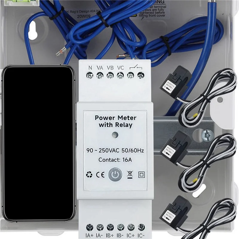 

ABMF-2X Tuya Smart Life Wi-Fi счетчик энергии двунаправленный 3-фазный с сухим контактным переключателем приложение монитор 80A AC110V/240V