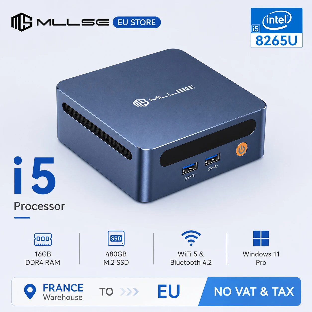 Mini PC MLLSE M4, processeur Intel Core I5-8265U, DDR4 16 Go de RAM, SSD 480 Go, WiFi 5, BT 4.2, Win11, mini ordinateur de bureau