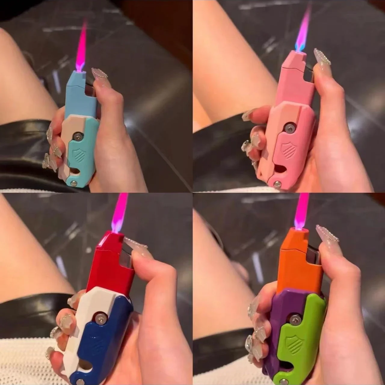 2024 New Red Flame Windproof Lighter Foldable Radish Pressure Reducing Direct Spray Butane Inflatable Lighter Cute Girl Gift