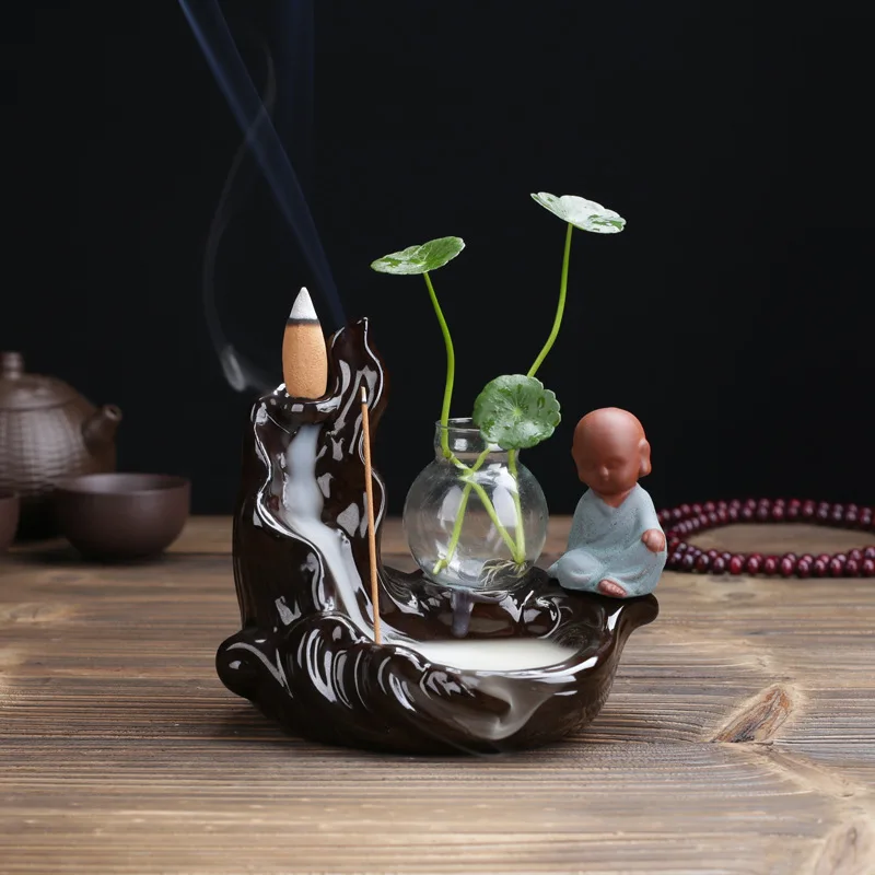 

The Little Monk Ceramic Handicraft Waterfall Backflow Incense Stick Holder Home Ornament Water Planting