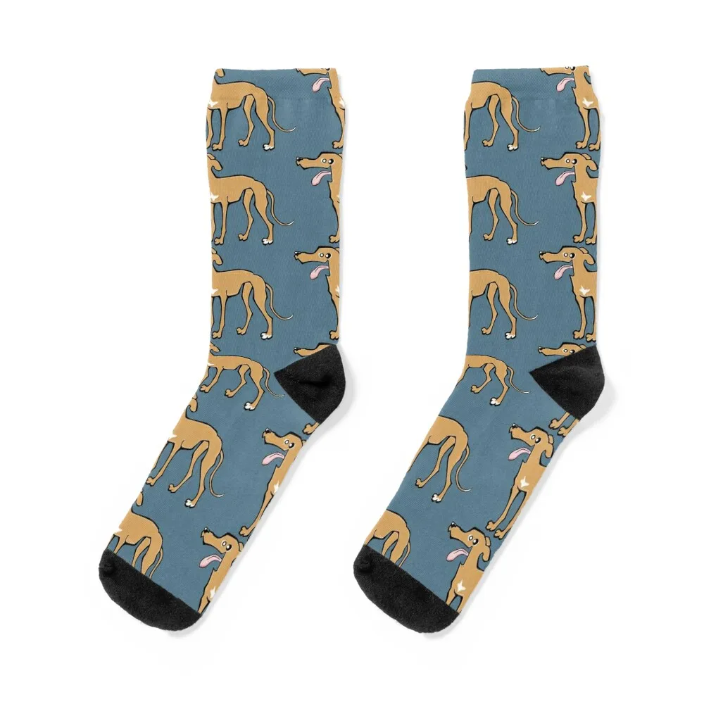 Greyhound - Fawn (Full Body) BLUE BG Socks