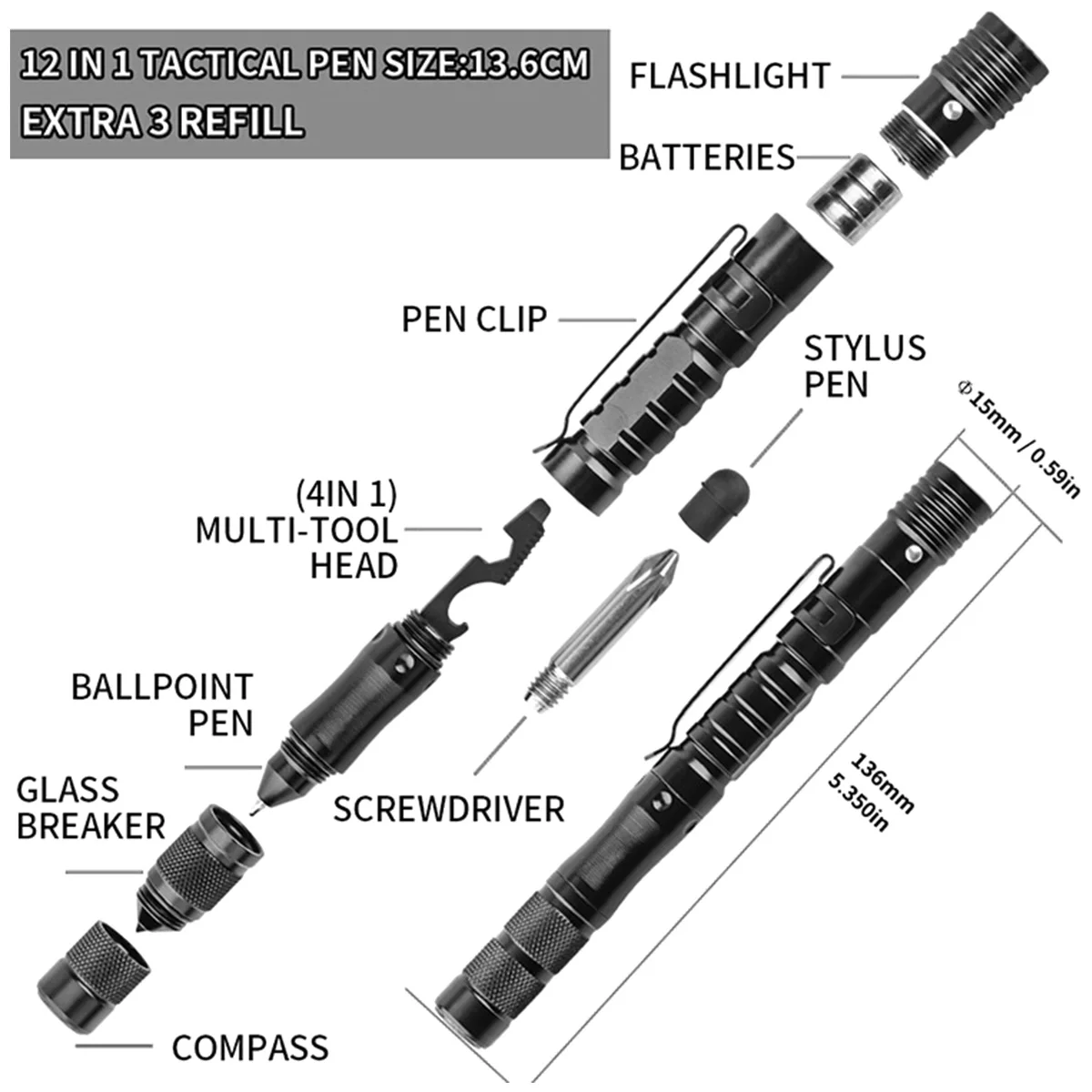 Multitool długopis przenośny Multitool długopis W/ LED latarka element do tłuczenia szkła otwieracz do butelek gwizdek klucz sprzęt survivalowy