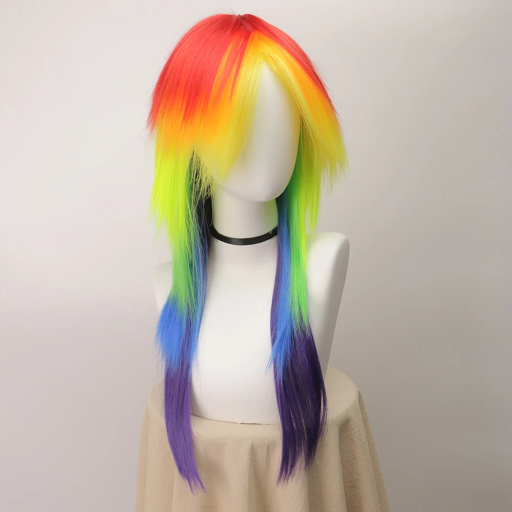 

Rainbow wig Long Straight Wig with Bangs Colorful Synthetic Wig for Women Multi-Colored Cosplay Wig for Anime Wig Halloween